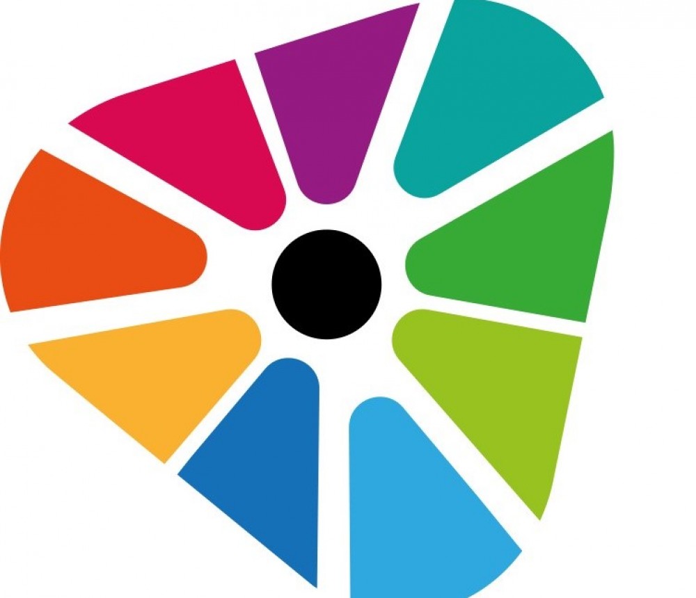 Logo der Jugendstrategie, Iris bestehend aus bunten Farben